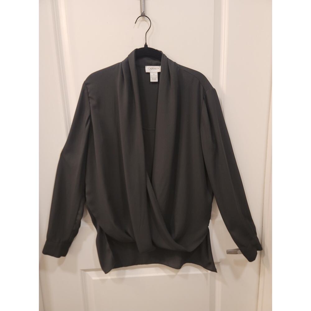 Carmen Marc Valvo Black Drape Front Blouse